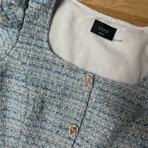 Rinah Tweed Puff Sleeve Crop Top Small - Picture 4 of 5